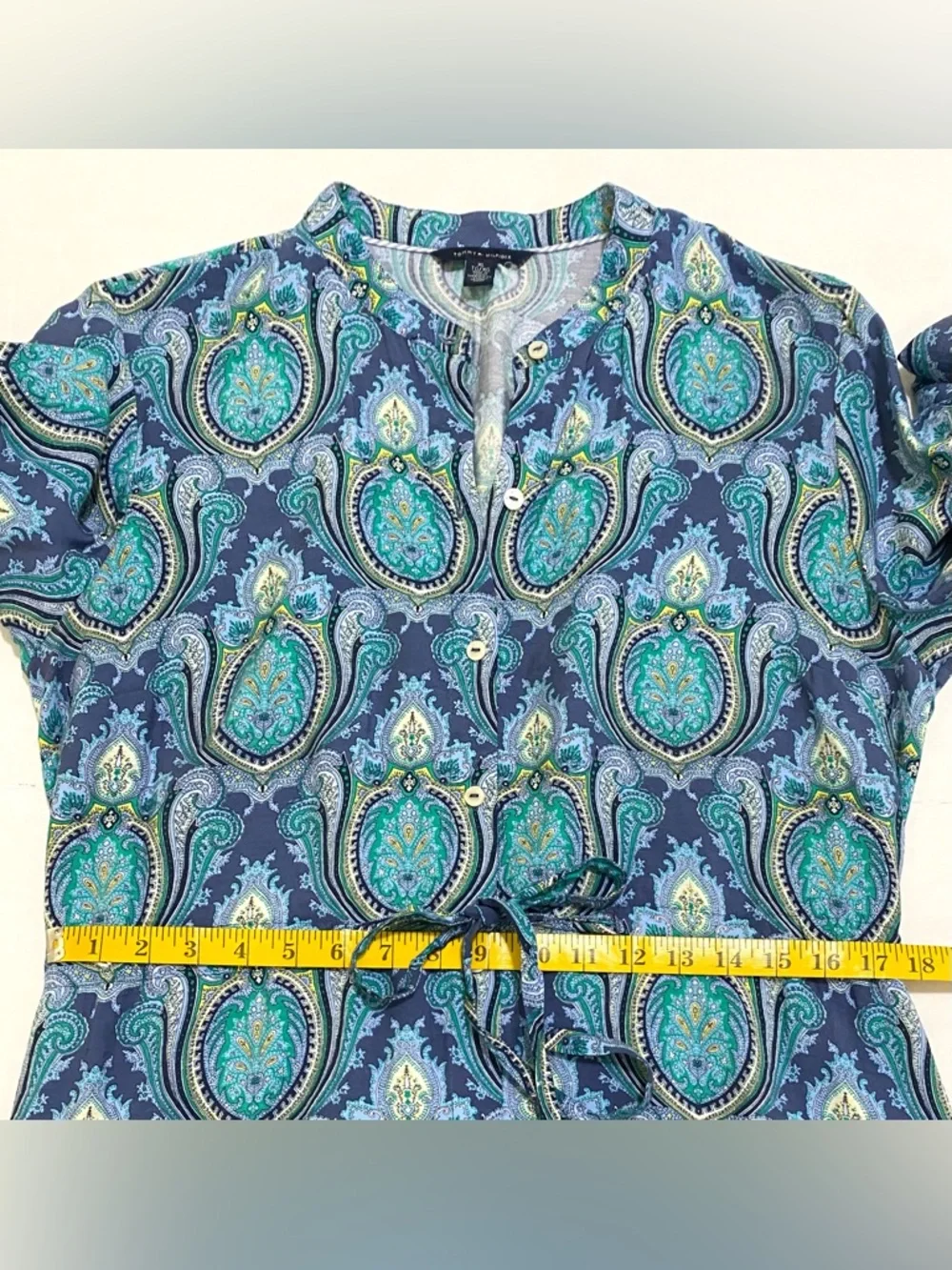 Tommy Hilfiger Womens XL Blue Paisley LongSleeve Utility Button-Front Mini Dress - Picture 10 of 14